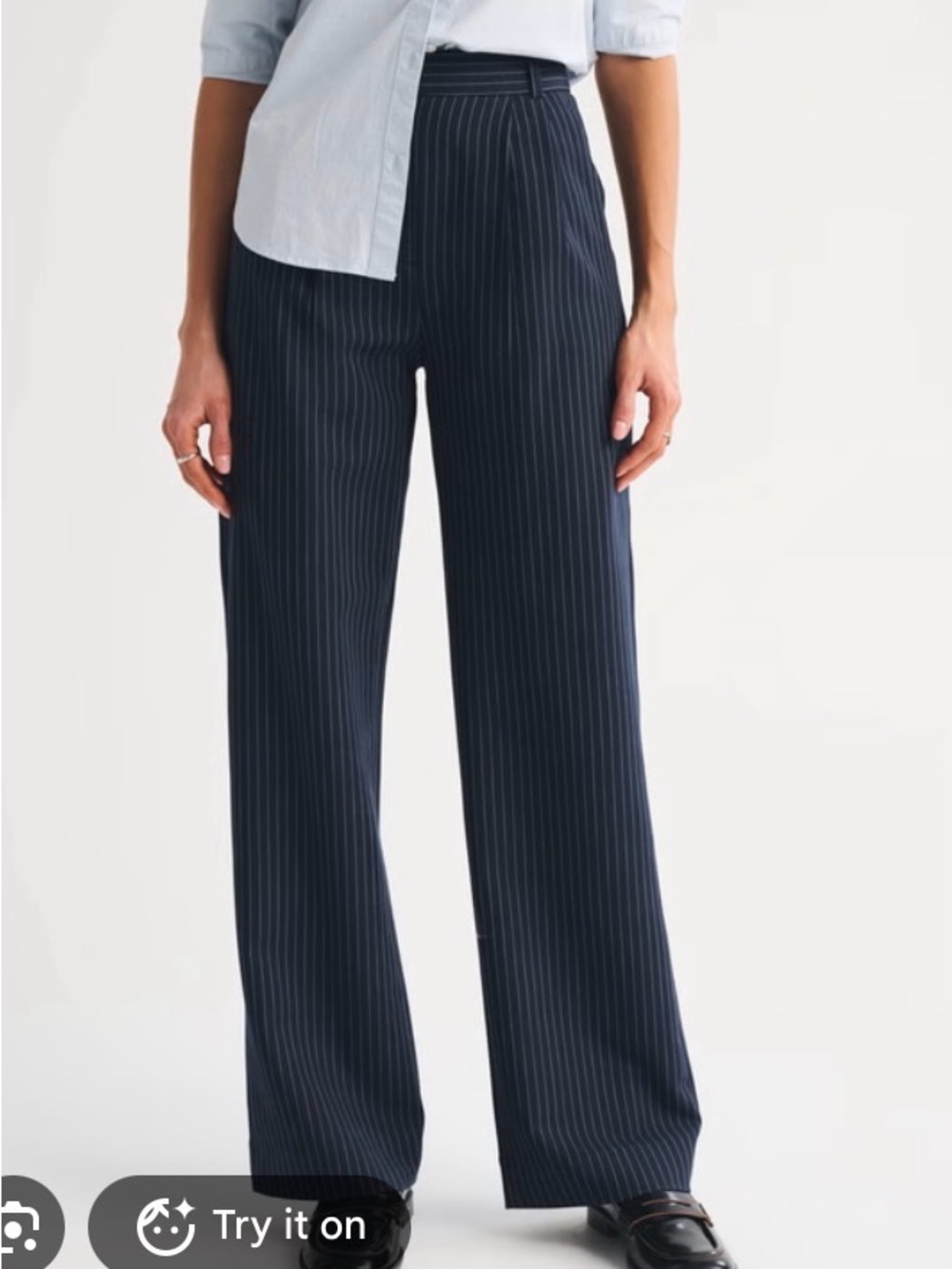 Abercrombie and Fitch Sloane Navy Pinstripe Wide-Leg Trousers
